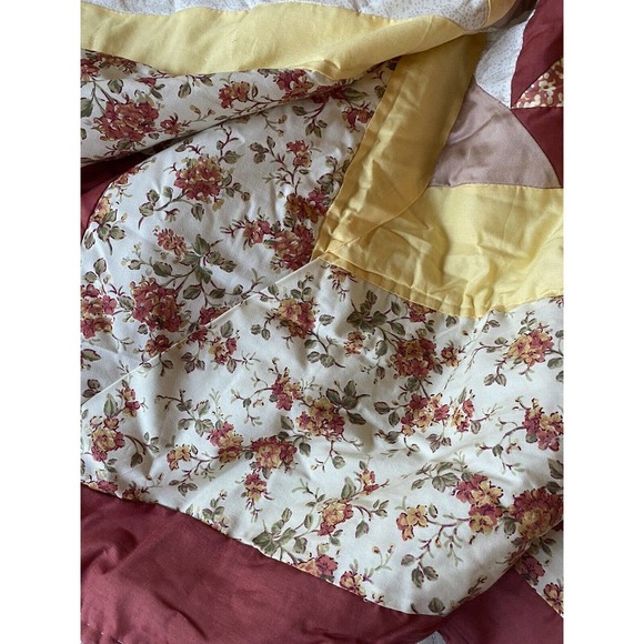 Vintage Bedspread Coverlet Quilt Yellow White Pink Red Floral Queen 100"x92" - Picture 7 of 11